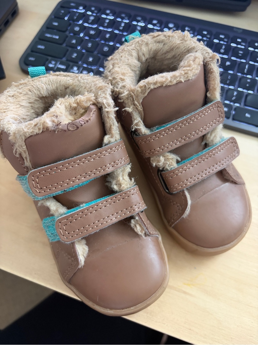 Ten Little Toddler Brown Faux-Fur Lined Winter Boots with Teal Trim